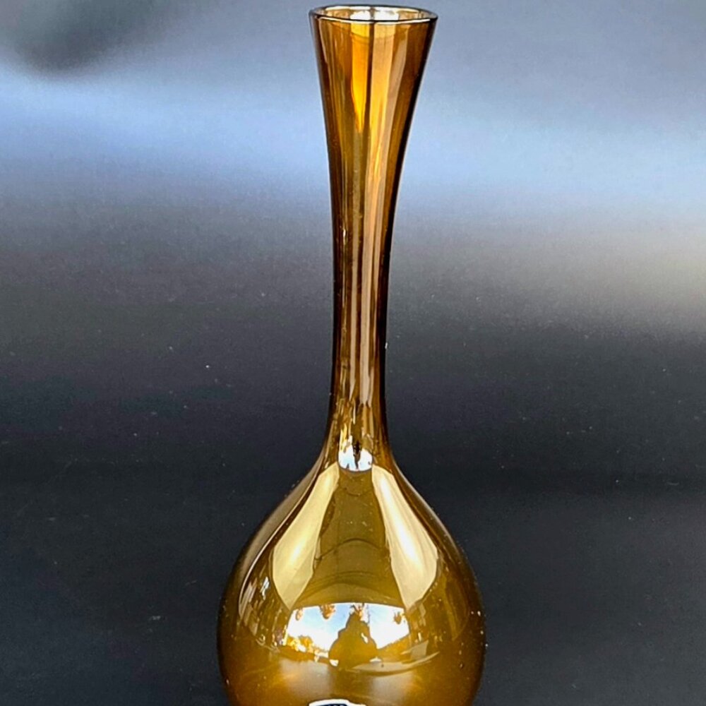 Vintage Amber Glass Bud Vase – Sweden – 8 1/8" Tall